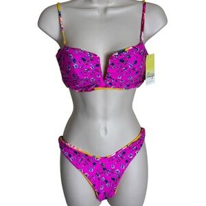 NWT Maaji Reversible Bikini Swim Set Size Large vibrant floral